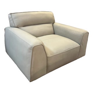 Extra Wide Gray Smooth Leather Swivel Arm Chair For Sale