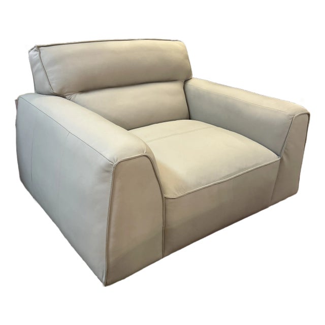 Extra Wide Gray Smooth Leather Swivel Arm Chair For Sale