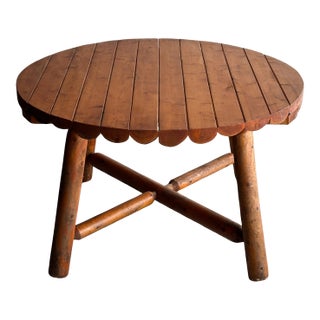 Early 20th Century Antique Pine Dining Table With Scalloped Edge For Sale