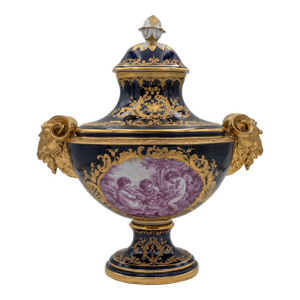 Mid 19th Century French Louis XVI Sevres Cobalt Blue Poreclain Urn/Center Piece