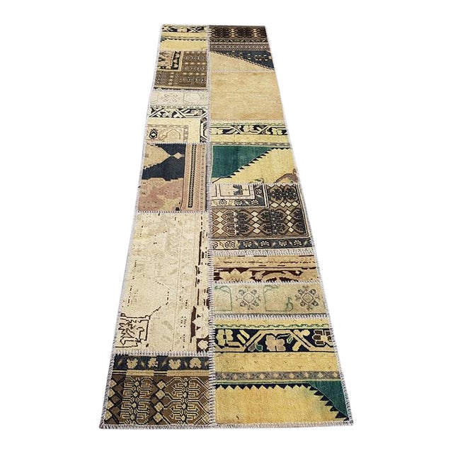 Beiege Handmade Vintage Runner Rug For Sale