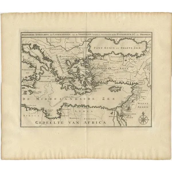 Antique map titled 'special image of landscapes traveled and traveled by the apostles to preach the gospel of john c.' map...