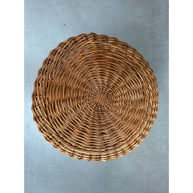 Wood Vintage Wicker and Bamboo Stool, 1980s For Sale - Image 7 of 8