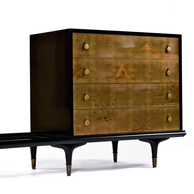 At 8' 4" long, this modular credenza by Dunbar is a sight to behold. The fusion of British Colonial, Far East, Regency and...