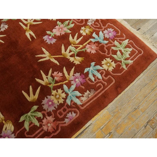 1920s 1930s Ruby Red Floral Antique Chinese Art Deco Carpet 4'4" X 6'6" Knotted Wool Rug For Sale - Image 5 of 12