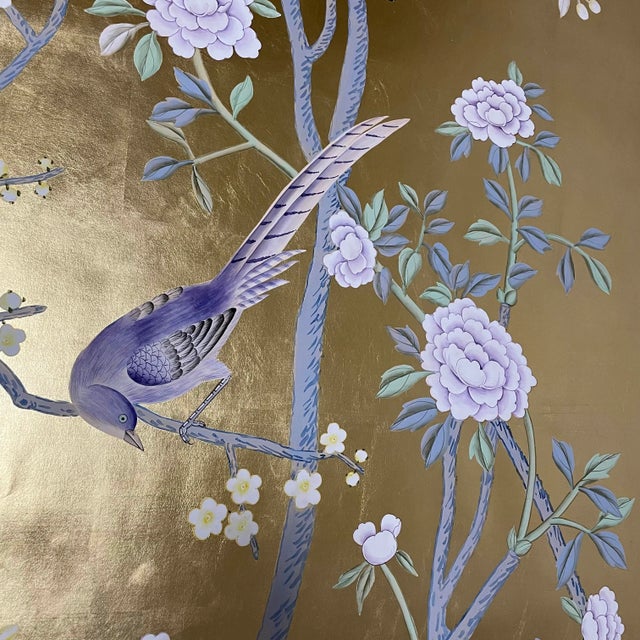 Hand Painted Chinoiserie Wallpaper Murals Hand Painted Artwork Panel - 5 Panels For Sale - Image 10 of 12