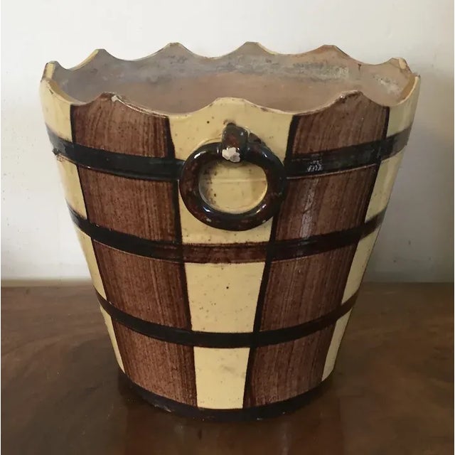 19th Century Antique 19th Century French Faux Bois Barrel Form Jardiniere with Ring Handles For Sale - Image 5 of 13