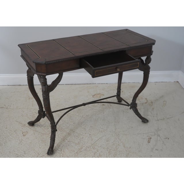 Traditional Leather Top Metal Base 1 Drawer Console Table For Sale - Image 3 of 18