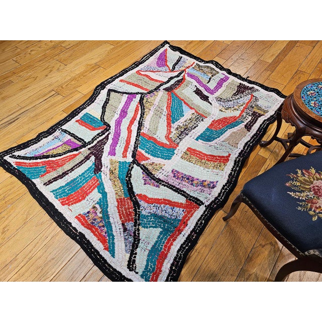 Red Vintage Moroccan Boucherouite Rug, Handwoven, Mid-Century Modern Abstract Design, 5’ X 7’ For Sale - Image 8 of 11