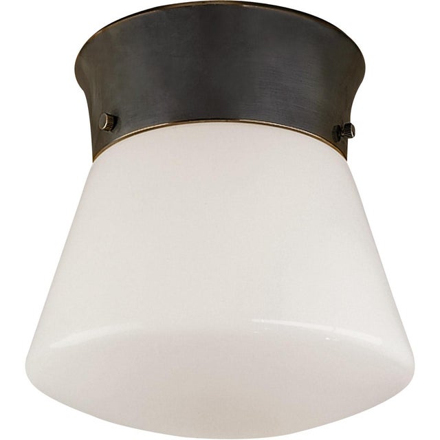Perry Ceiling Light in Bronze Designer: Thomas O'Brien Canopy: 7.25" Round Mounting: Flush Shade Detail: White Glass...