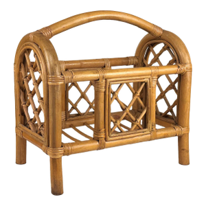 Vintage Boho Coastal Rattan Bentwood Magazine Stand Caddy