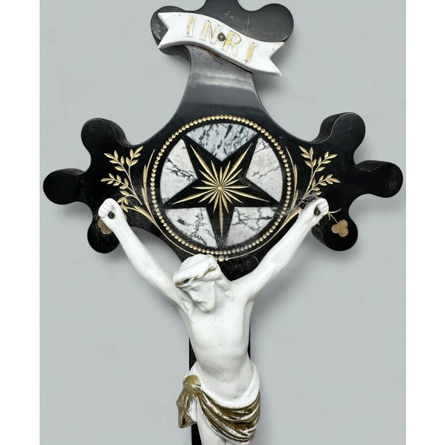 Antique Vintage French Gilt Marble Religious Holy Crucifix Jesus Christ Cross For Sale - Image 9 of 12