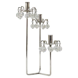 Silver Plated Candlestick with Faceted Crystals from Lobmeyr, Austria, 1950s For Sale