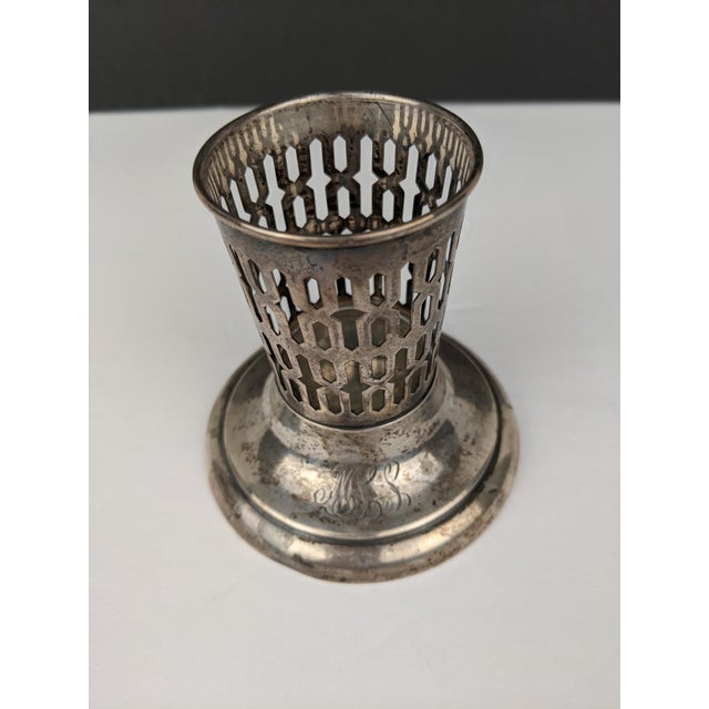 Mid 20th Century Vintage Sterling Silver Vase With Frosted Ribbed Art Glass Trumpet Insert, Art Deco Style For Sale - Image 5 of 15