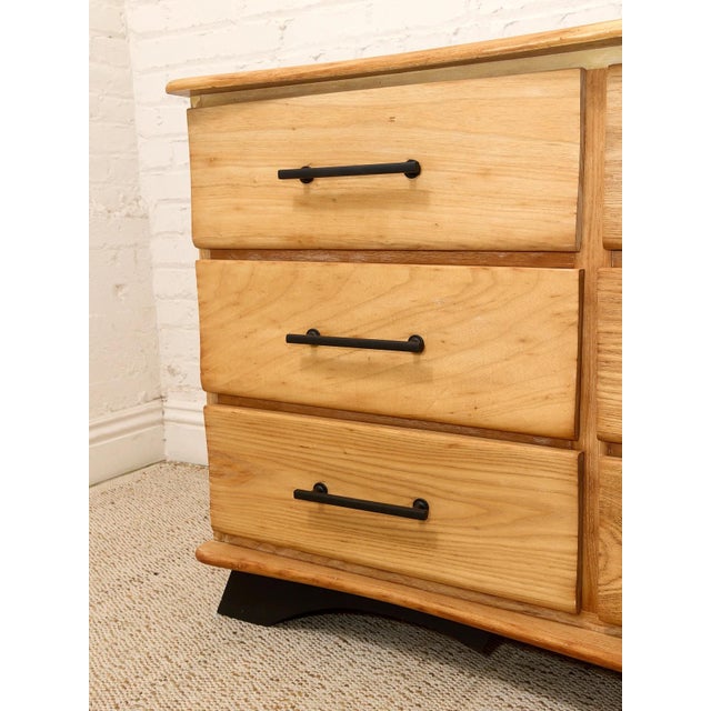 Vintage Sculptural Oak Wood Nine-Drawer Dresser For Sale - Image 4 of 12