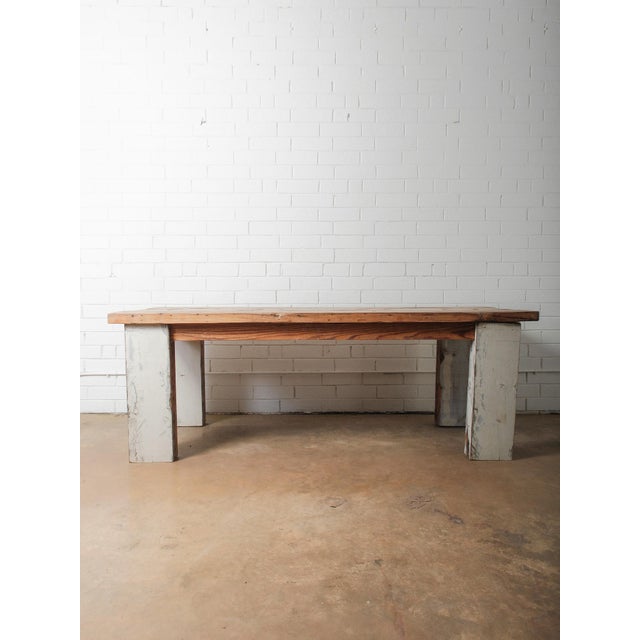 Mid 20th Century Rustic Farmhouse Dining Table With Natural Wood Slice Inlays and Painted Base For Sale - Image 11 of 11