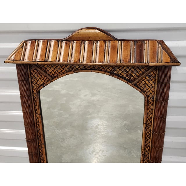 Vintage Bamboo & Rattan Pagoda Mirror For Sale - Image 4 of 12
