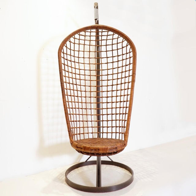 Hanging Armchair in Woven Wicker on a Steel Frame, 1970s For Sale - Image 9 of 12