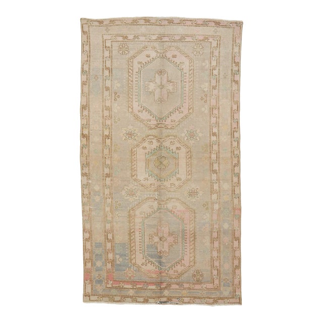 Mid 20th Century Washed Out Vintage Caucasian Rug For Sale