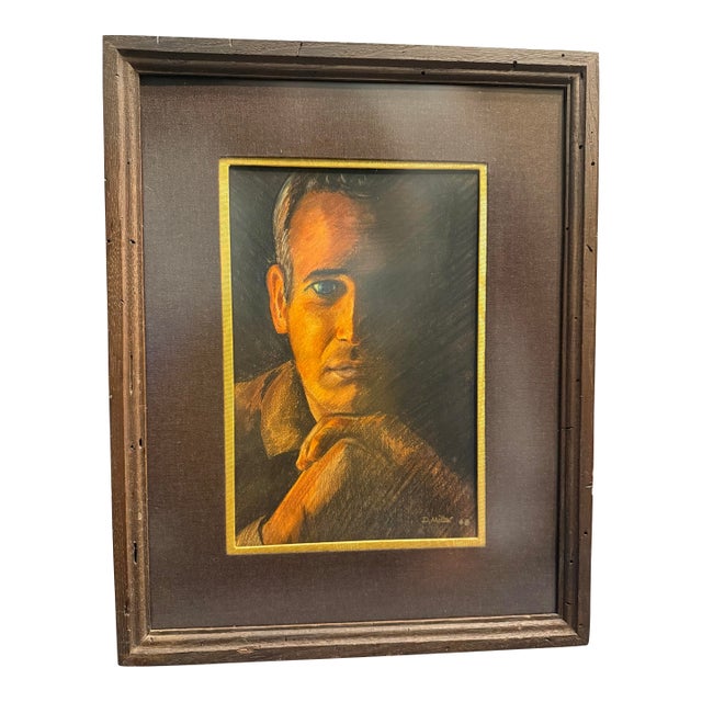 Original Art Pastel Painting by D. Miller of Actor Paul Newman (1968) For Sale