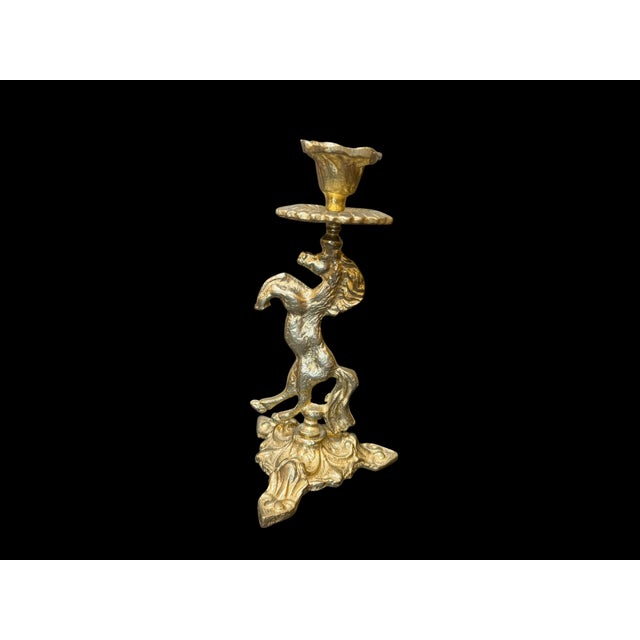 Metal Vintage Brass Horse Candlestick For Sale - Image 7 of 10