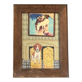 Contemporary Original Judy Henn Beagle Dog Print Vintage Frame For Sale