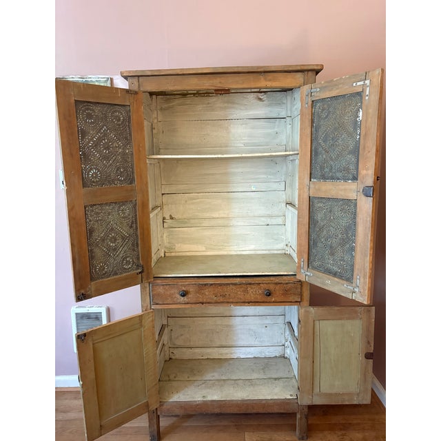 Antique Distressed Pine Pie Safe Hutch For Sale - Image 4 of 7