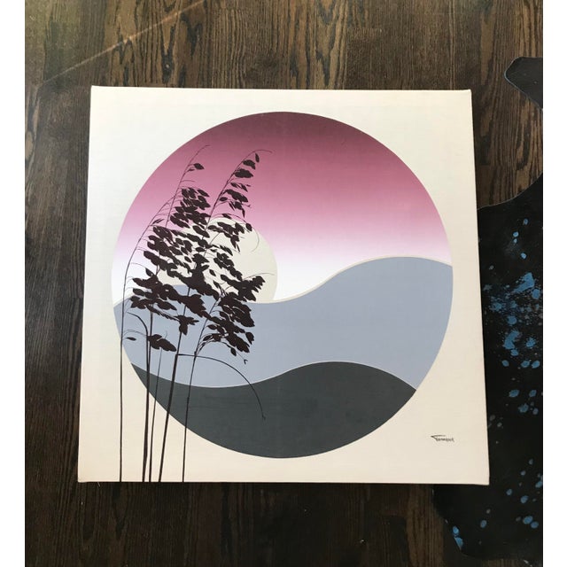 Textile Mid 20th Century Abstract Landscape with Moon Fabric Painting by Tamarack For Sale - Image 7 of 7