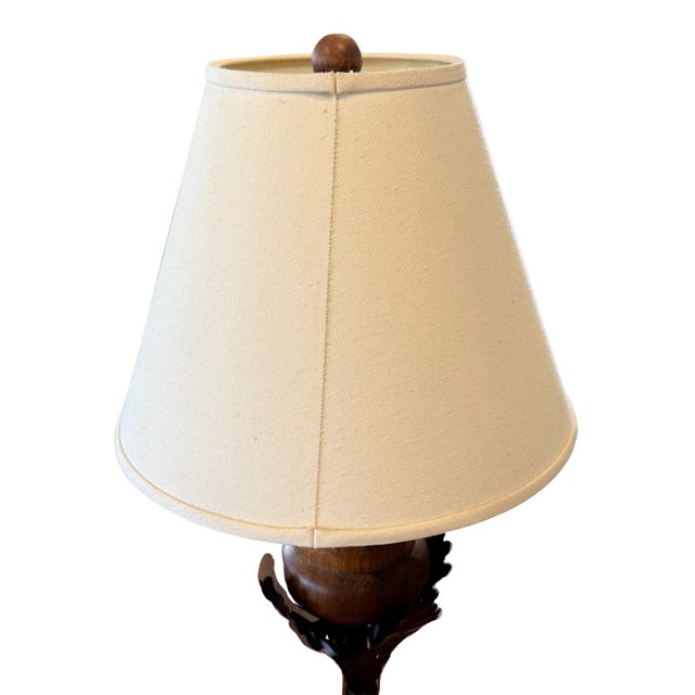 Pair of Vintage 1990s Acorn Table Lamps With Wrought Iron Oak Leaves – Quality Wood & Metal For Sale - Image 4 of 14