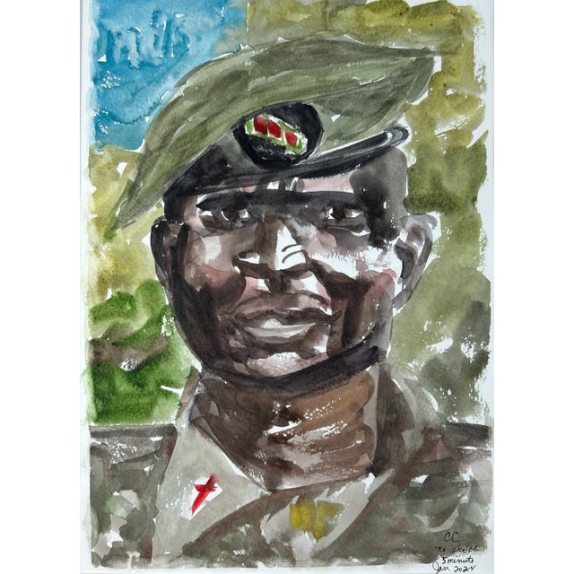 Giclee Fine Art Print Watercolor “Army Chaplain in South Sudan” For Sale
