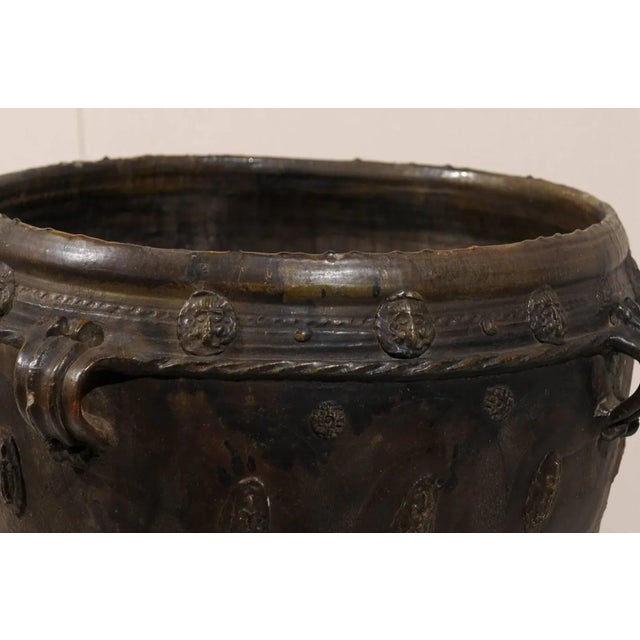 Sculpture Materials Antique Brown-Black Colored Clay Jar with Four Handles & Decorative Motifs For Sale - Image 7 of 10
