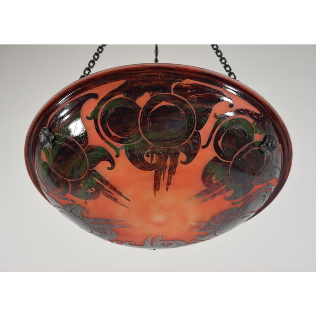 French Art Deco Pendant Light by Le Verre Francais Schneider - 1925 Cameo Chandelier France For Sale - Image 6 of 12