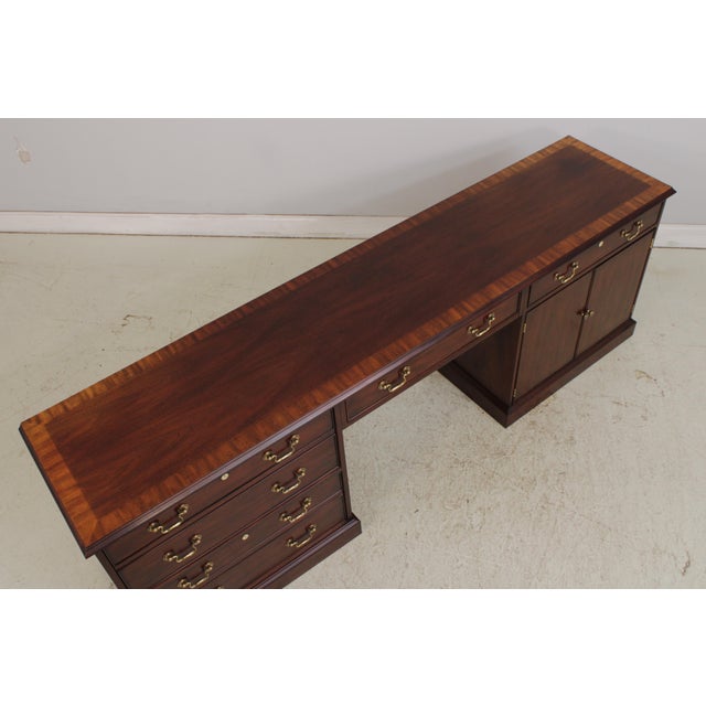 Brown Henkel Harris Mahogany Banded Kneehole Credenza For Sale - Image 8 of 18
