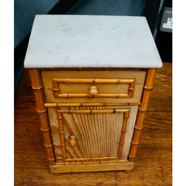 Faux Bamboo Miniature Cabinet with Marble Top, 1930s For Sale - Image 9 of 11
