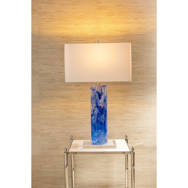 Oceanic Marbled Blue Cylindrical Lamp For Sale In Chicago - Image 6 of 8