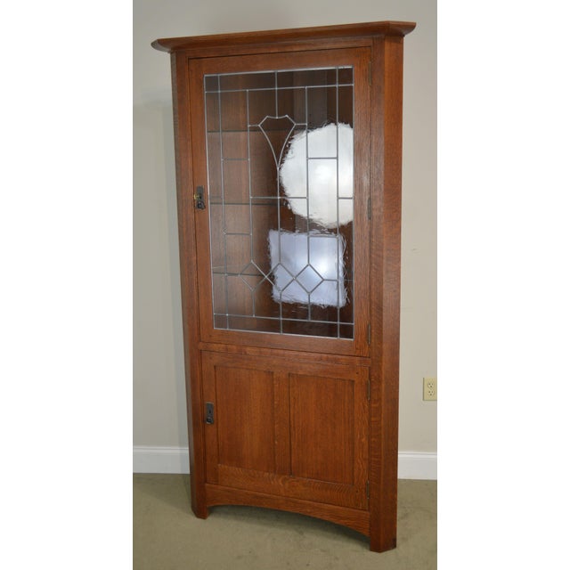 Stickley Mission Oak Collection Leaded Glass Corner Cabinet B Chairish