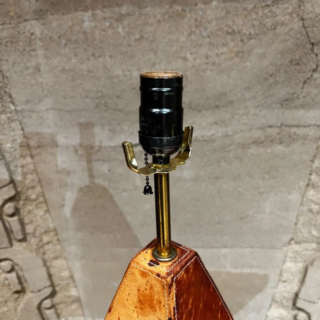Metal 1970s Artistic Table Lamp Abstract Modern Leather Wrapped Metal For Sale - Image 7 of 11