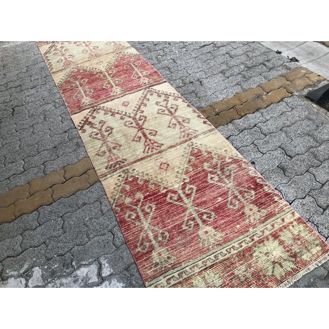 Tribal Distressed Vintage Handknotted Hallway Runner Rug For Sale - Image 3 of 11