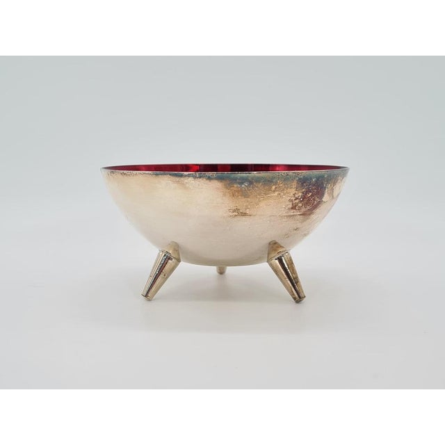 Swedish Decorative Bowl in Silver-Plated Metal and Red Glass from Salvi-Plet, 1960s For Sale - Image 4 of 11