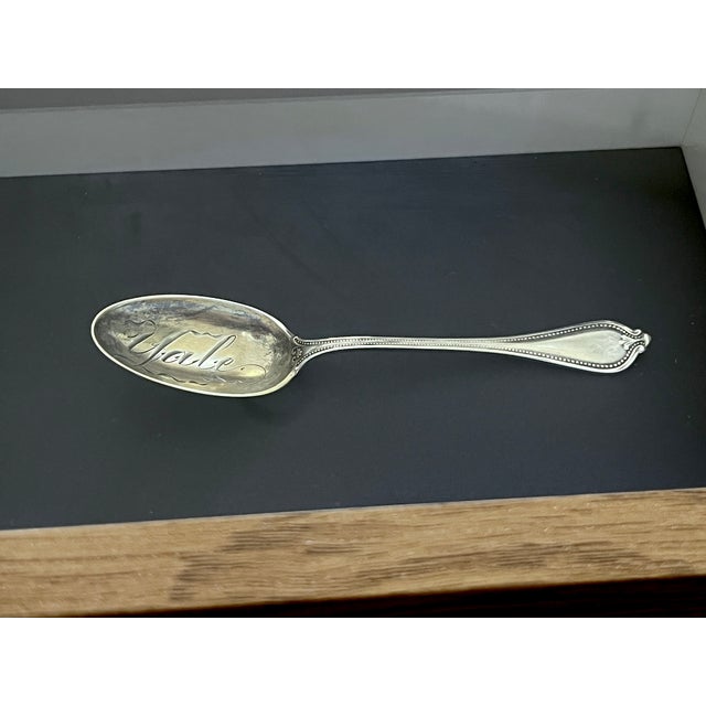Late 19th Century Antique 19th-Century Sterling Silver Spoon Hand Engraved “Yale” Spoon in Custom Birchwood Shadow Box For Sale - Image 5 of 8