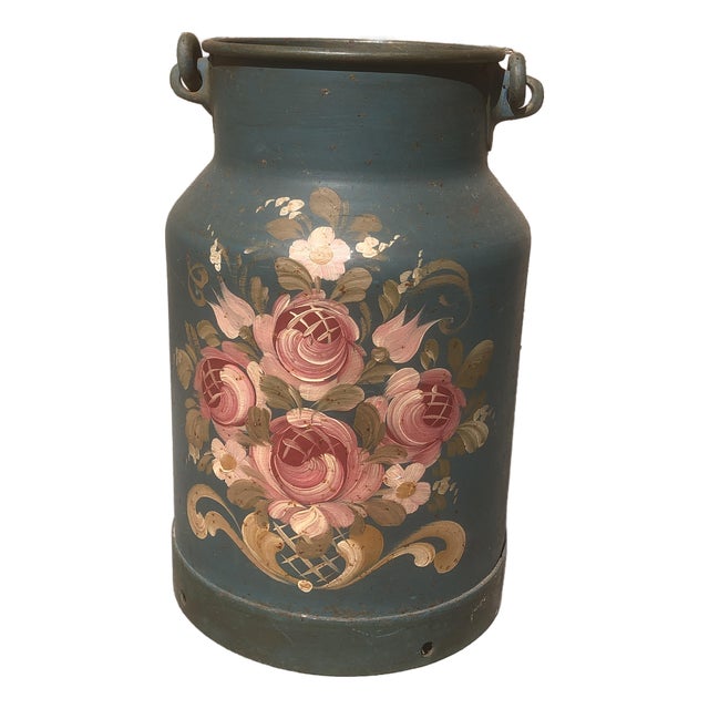 German Milk Can with Hand Painted Flowers, 1920 For Sale