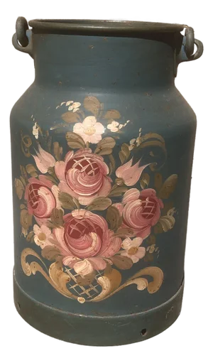 German Milk Can with Hand Painted Flowers, 1920