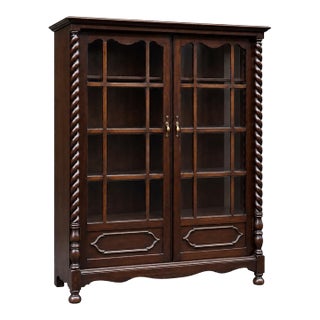 Antique American Victorian Era Carved Mahogany Barley Twist Bookcase Cabinet For Sale