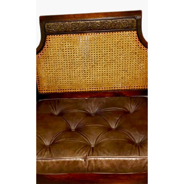 Early 19th Century Regency Style Mahogany and Cane Bergere Armchair With Leather Tufted Cushion For Sale - Image 4 of 4