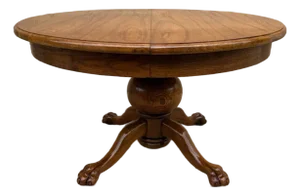 Vintage Oak Ball Pedestal Claw Feet Extension Dining Table With 1 Leaf