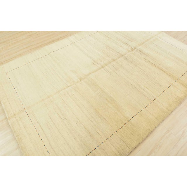 Contemporary Gabbeh Rug 6’6” X 9’4” Ivory Wool Contemporary Hand-Knotted Carpet For Sale - Image 3 of 14