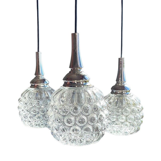 Mid-Century Space Age German Cascading Glass Three Lights Chandelier by Hustadt-Leuchten, 1960s For Sale