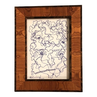 Original Vintage Wayne Cunningham Small Abstract Ink Drawing Vintage Frame Signed For Sale