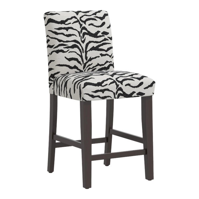Counter Stool in Linen Zebra Cream Black For Sale