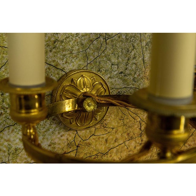 Gold Empire French Brass and Bronze Three-Light Wall Sconces, 1920s, Set of 2 For Sale - Image 8 of 18